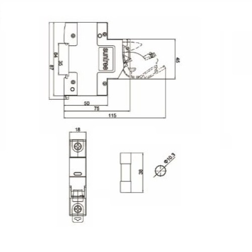 Suntree SRD-30 основа за стопяем DC предпазител 10x38 за соларни панели 16A - 32A
